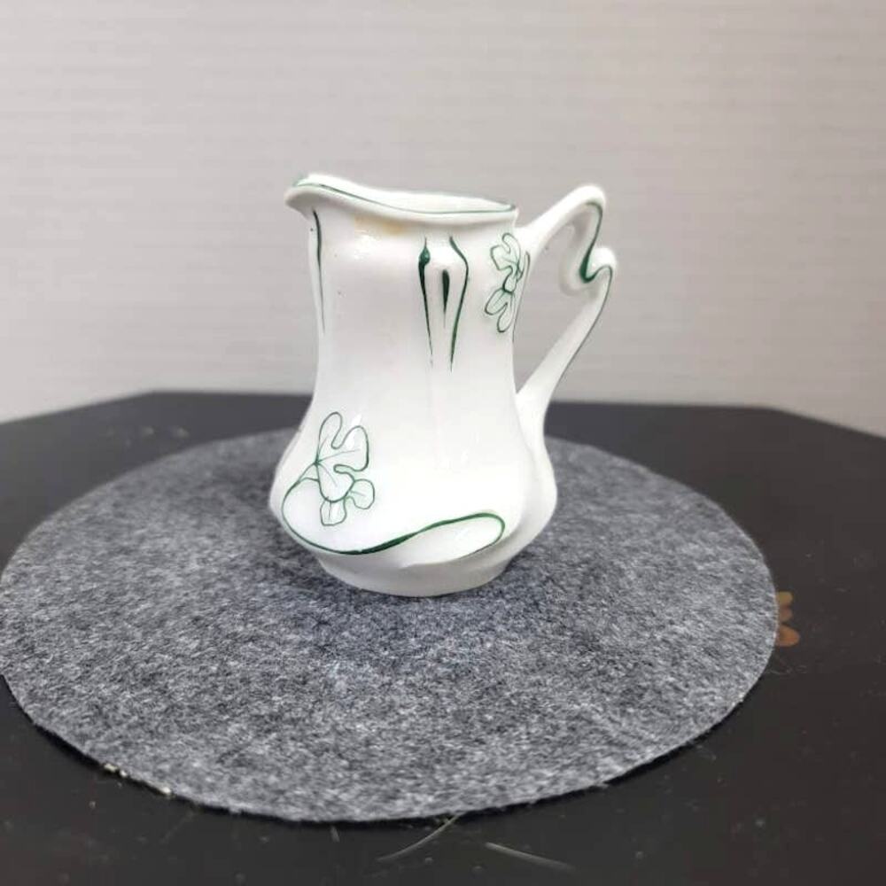 181 Belleek? mini milk creamer porcelain hand painted white green pitcher